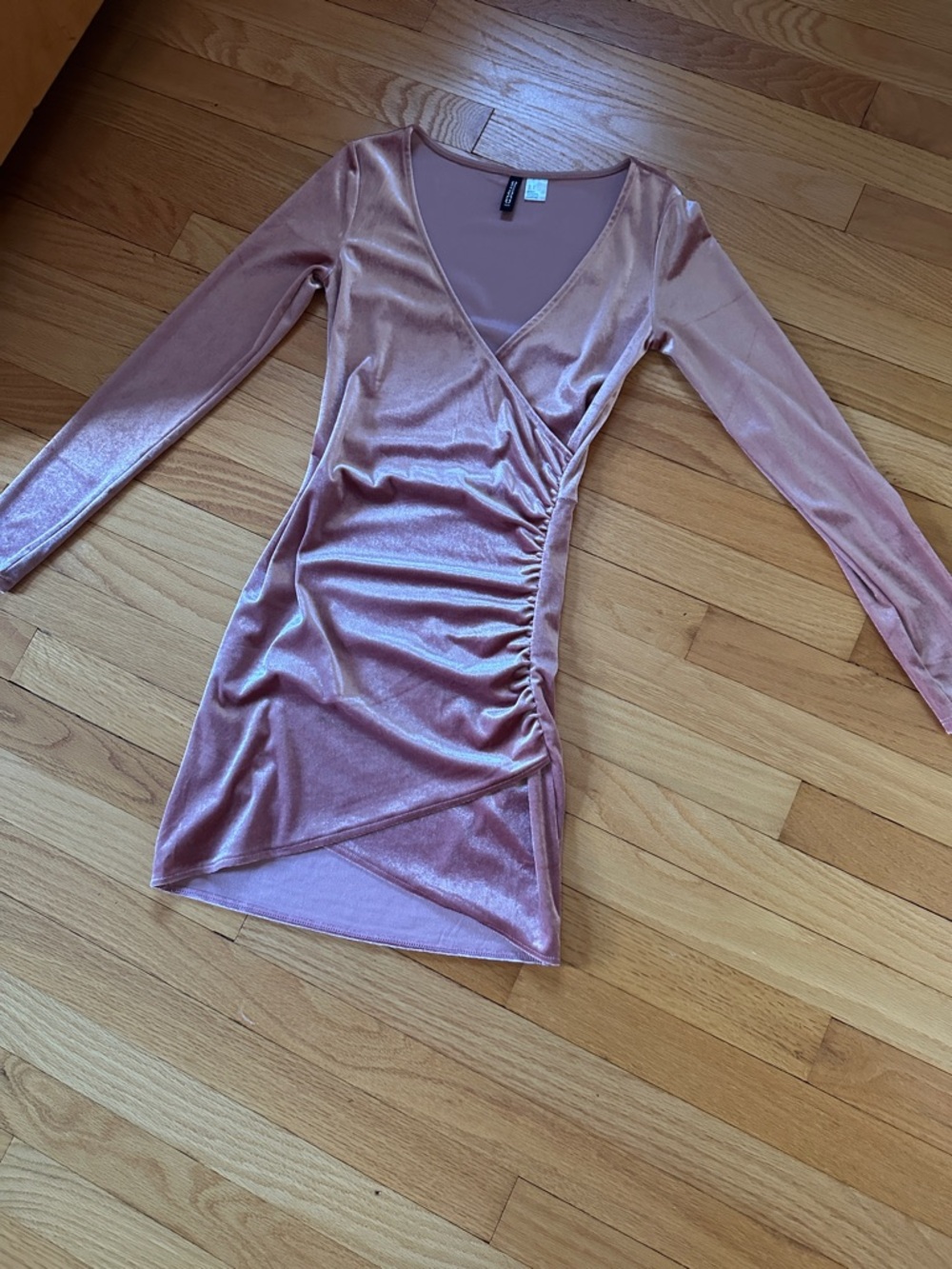 H&M Rose Pink Velvet Wrap-Style Mini Dress